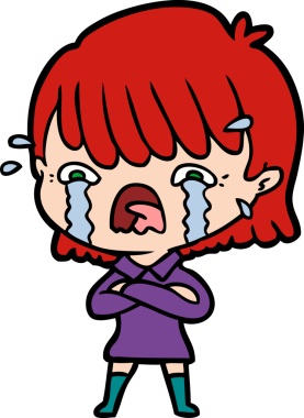 Bir insan tarafından çizilmiş ağlayan çizgi film kızı.