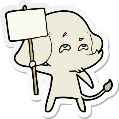 Bir insan tarafından çizilmiş işaret levhası olan bir filin çıkartması.