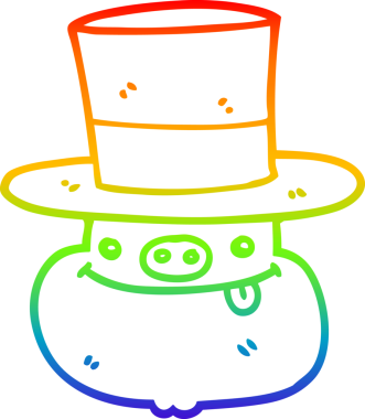 Bir insan tarafından çizilmiş silindir şapkalı bir domuzun çizimi.