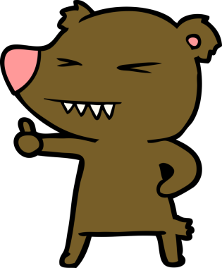 Çizgi film ayısı, bir insan tarafından çizilmiş başparmak işareti veriyor.