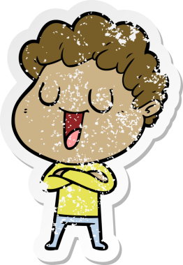 Bir insan tarafından çizilmiş gülen bir karikatürcünün sıkıntılı çıkartması.