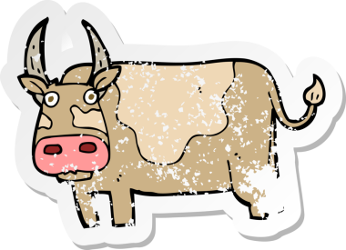 Bir insan tarafından çizilmiş karikatür boğasının geriletilmiş çıkartması.