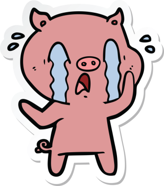 Bir insan tarafından çizilmiş ağlayan domuz çizgi filminin çıkartması.