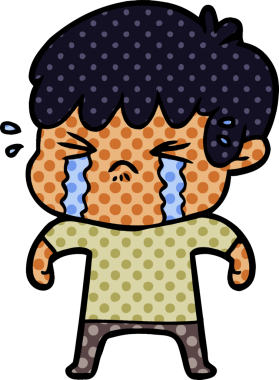 Bir insan tarafından çizilmiş ağlayan çizgi film çocuğu.