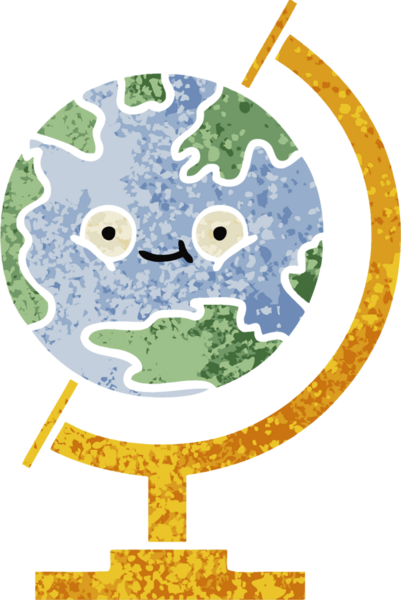 Bir insan tarafından çizilmiş bir dünyanın retro çizim stili karikatürü