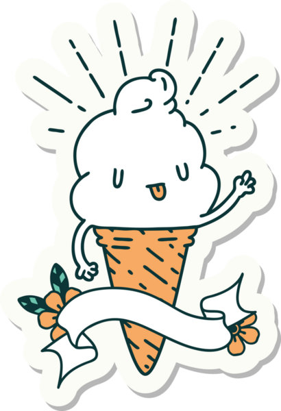 Bir insan tarafından çizilmiş dövme stili dondurma karakterinin çıkartması.