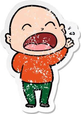 Bir insan tarafından çizilmiş kel bir adam diye bağıran bir çizgi film çıkartması.