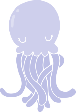 Sevimli düz renkli çizgi film denizanası bir insan tarafından çizilmiş.