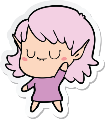 Bir insan tarafından çizilmiş mutlu bir elf kızının çıkartması.