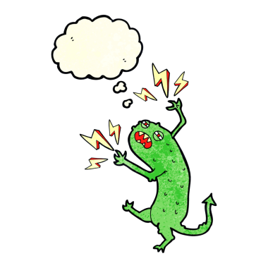 Bir insan tarafından çizilmiş düşünce balonu olan küçük bir canavar.