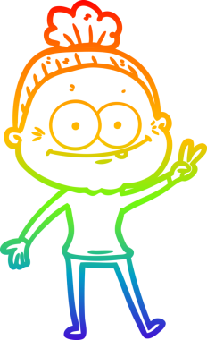 Gökkuşağı gradyan çizgi çizimi Bir insan tarafından çizilmiş mutlu yaşlı kadın