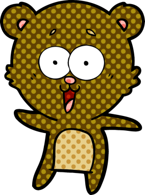 Bir insan tarafından çizilmiş gülen oyuncak ayı çizgi filmi.