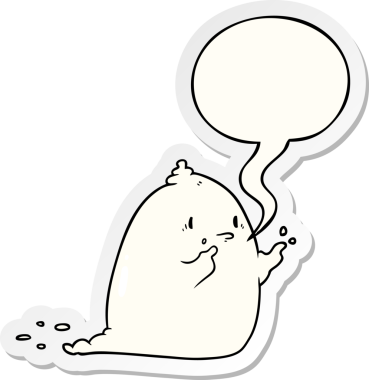 Bir insan tarafından çizilmiş konuşma baloncuğu çıkartmalı karikatür hayaleti.