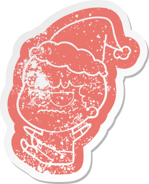 Bir insan tarafından çizilmiş Noel Baba şapkası giyen sinirli bir adamın garip bir karikatürü.