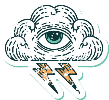 Bir insan tarafından çizilmiş her şeyi gören bir göz bulutunun sembolik dövmeli resmi.