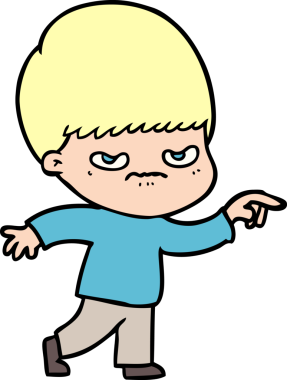 Bir insan tarafından çizilmiş kızgın çizgi film çocuğu.