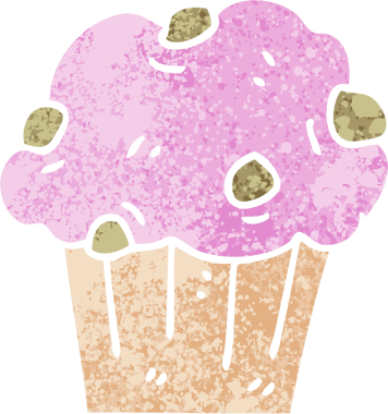 Retro illüstrasyon tarzı tuhaf çizgi film çikolatalı pasta bir insan tarafından çizilmiş.