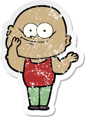 Bir insan tarafından çizilmiş kel bir adamın sıkıntılı çıkartması.