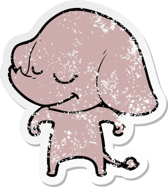 Bir insan tarafından çizilmiş gülümseyen bir filin sıkıntılı çıkartması.