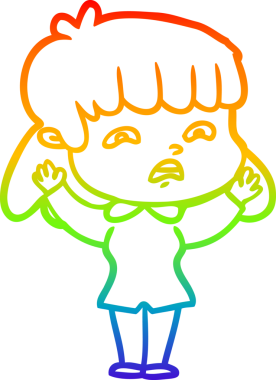 Gökkuşağı gradyan çizimi Bir insan tarafından çizilmiş endişeli bir çizgi kadın