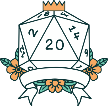 Retro Dövme Biçimi Doğal 20 kritik vuruş D20 zar bir insan tarafından çizildi