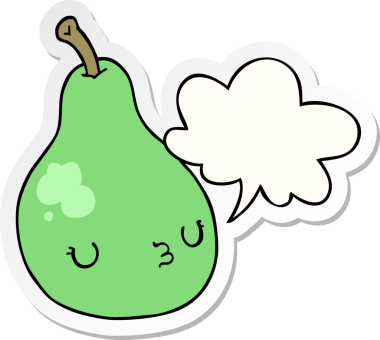 Bir insan tarafından çizilmiş konuşma balonu çıkartmalı armut çizgi filmi.