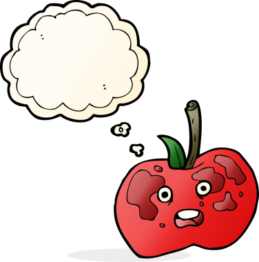 bir insan tarafından çizilmiş düşünce baloncuklu çizgi film elması