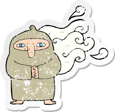 Bir insan tarafından çizilmiş, karikatür kokulu bir keşişin geriletilmiş çıkartması.