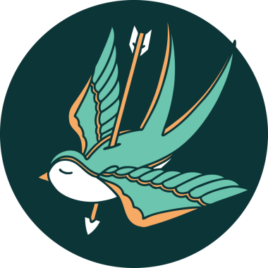 Bir insanın çizdiği okla delinmiş bir kırlangıcın ikonik dövme şekli