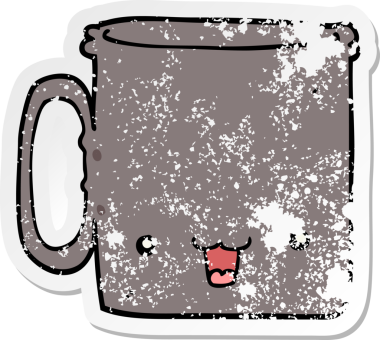 Bir insan tarafından çizilmiş karikatür bardağının sıkıntılı çıkartması.