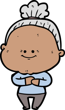 Bir insan tarafından çizilmiş mutlu yaşlı kadın çizgi filmi.