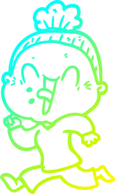 Bir insan tarafından çizilmiş, mutlu, yaşlı bir kadının çizimi.