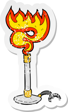 Bir insan tarafından çizilmiş karikatür bunsen yakıcısının geriletilmiş yapıştırması.