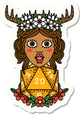 Bir insan tarafından çizilmiş 20 zarlı insan Druid çıkartması.