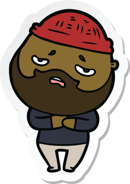 Bir insan tarafından çizilmiş sakallı endişeli bir karikatür çıkartması.