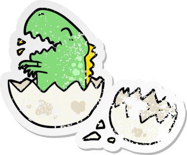 Bir insan tarafından çizilmiş bir karikatür dinozorunun sıkıntılı çıkartması.