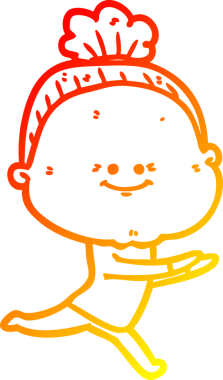 Bir insan tarafından çizilmiş mutlu, yaşlı bir kadının sıcak çizgi çizimi.