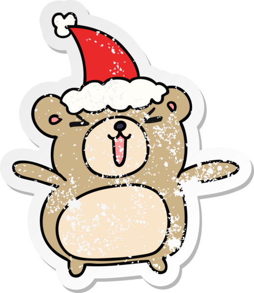 Bir insan tarafından çizilmiş kawaii ayısının sıkıntılı yılbaşı çıkartması.