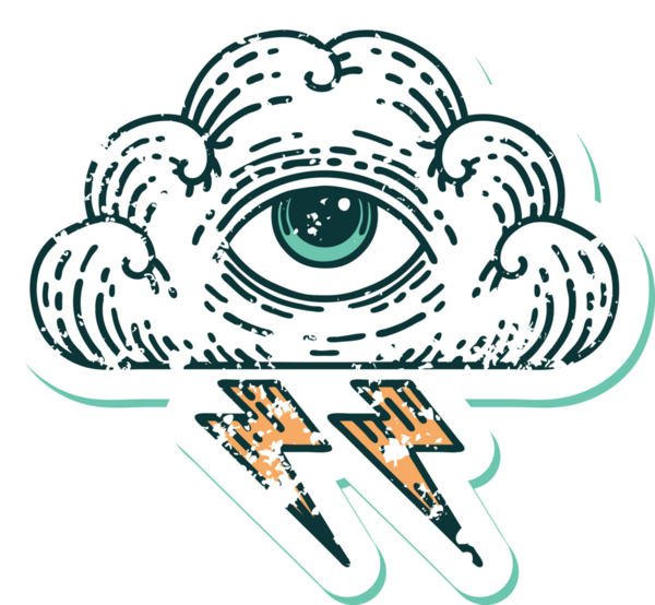 Bir insan tarafından çizilmiş her şeyi gören bir göz bulutunun sembolik dövmeli resmi.