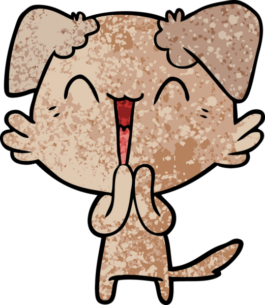 Bir insan tarafından çizilmiş gülen küçük köpek çizgi filmi.