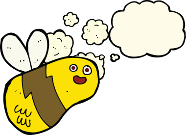 Bir insan tarafından çizilmiş düşünce balonlu çizgi film arısı.