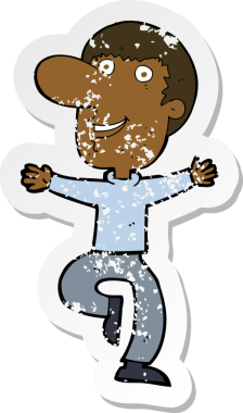 Bir insan tarafından çizilmiş mutlu bir adamın karikatür yapıştırması.