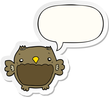 bir insan tarafından çizilmiş konuşma kabarcığı etiketli çizgi film baykuşu