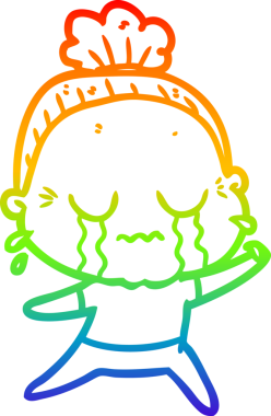 Gökkuşağı gradyan çizgi çizimi bir insan tarafından çizilmiş ağlayan yaşlı bir kadın