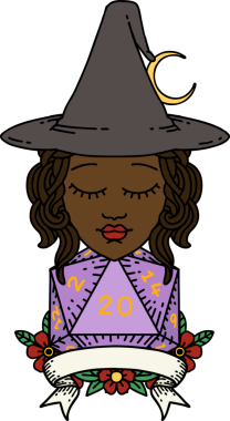 Retro Dövme Tarzı İnsan Cadı Doğal 20 zar atışıyla Bir insan tarafından çizilmiş