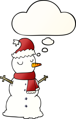 Düşünce baloncuğu olan kardan adam bir insan tarafından çizilmiş.