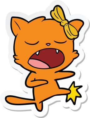 Bir insan tarafından çizilmiş tekmeleyen bir kedinin çıkartması.