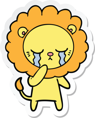 Bir insan tarafından çizilmiş ağlayan çizgi film aslanının çıkartması.