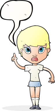 Bir insan tarafından çizilmiş konuşma baloncuğu fikri olan çizgi film kızı.