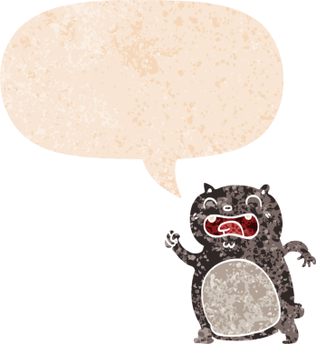 grunge 'da konuşma balonu olan çizgi film kedisi bir insan tarafından çizilmiş dertli retro desenli